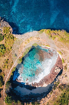 Aerial shot of the Broken beach in Nusa Penida