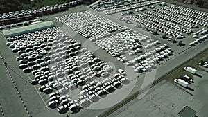 Aerial shot of a car manufacturer parking