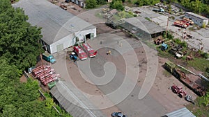 Aerial shot of car park in Chernobyl zone