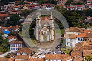 Aerial shot of the Church of Saint Francis of Assisi Ouro in Brazil