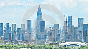 Aerial shot of city architecture skyline and office buildings in Shenzhen