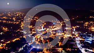 Aerial shot of city of Samobor with night lights