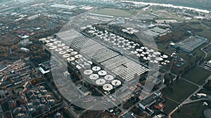 Aerial shot of clarifiers of a wastewater treatment plant in Moscow, Russia