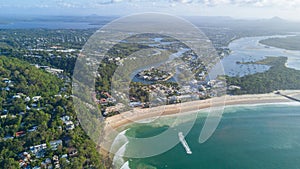 Aerial shot of coast line around Noosa in the Sunshine coast