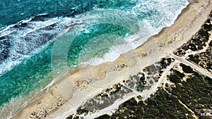 Aerial shot of coastal waves, yanchep lagoon