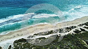 Aerial shot of coastal waves, yanchep lagoon