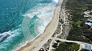 Aerial shot of coastal waves, yanchep lagoon