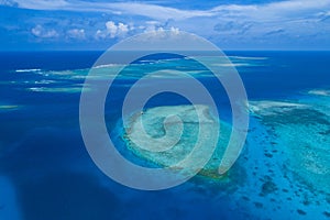 aerial shot of coral atoll in Japan