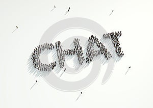 Aerial shot of a crowd of people forming the word 'Chat'. Concep