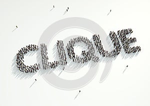 Aerial shot of a crowd of people gather to form the word 'Clique