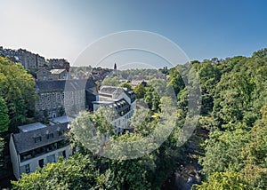 Aerial shot of Dean Village in Edinburgh, UK