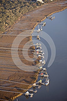 Aerial shot of docks and boats photo