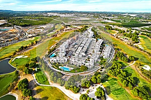 Aerial shot, drone point of view of Lo Romero Golf