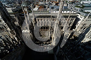 Aerial shot of the Duomo di Milano in Milan, Italy