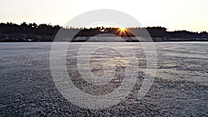 Aerial Shot of Evening Frozen Lake