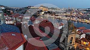 Aerial shot evening in Porto