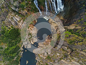 Aerial shot of the Ezaro waterfall in Galicia, Spain photo