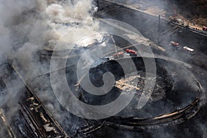 Aerial shot of a fire at the supertanker base in matanzas, cuba