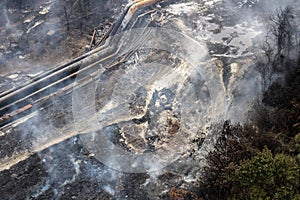 Aerial shot of a fire at the supertanker base in matanzas, cuba