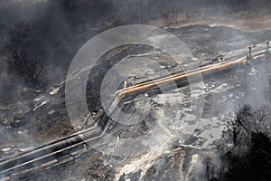 Aerial shot of a fire at the supertanker base in matanzas, cuba