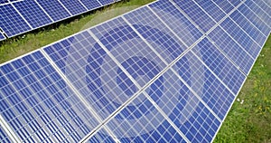Aerial shot: Flight over solar panels, Alternative energie