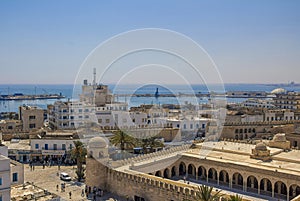 Aerial shot of the Great Mosque of Sousse located in Sousse, Tunisia