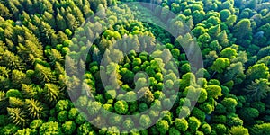 Aerial top view of green trees in forest. Green tree nature background for carbon neutrality and net zero emissions concept. Drone photo