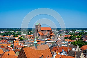Aerial shot of Hanseatic city of Wismar, Germany