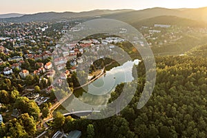 Aerial shot of Harcov dam in Liberec