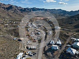 Aerial shot, historic mining town, Oatman Arizona