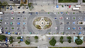 Aerial shot of homeless camps on Fulton St in San Francisco during pandemic