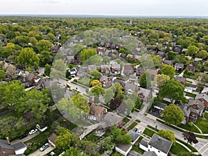 Aerial shot of houses in a subdivision in the morning