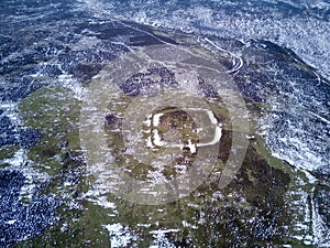 Aerial shot of Iron Age Enclosure on Ayton Moor