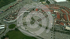 Aerial shot of an Italian fashion outlet in Serravalle Scrivia, Italy