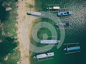 Aerial shot jukung boat at serangan bali