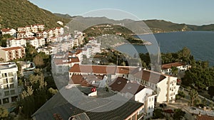 Aerial shot of Kas, a small tourist town on the Mediterranean coast of Turkey