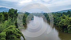 Aerial shot of Kwai river in Thailand