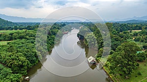 Aerial shot of Kwai river in Thailand