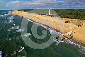Aerial shot of La Coubre beach and lighthouse