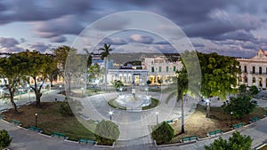 Aerial shot of La Libertad de Noche Park in the evening, Matanzas, Cuba