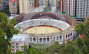 Aerial shot of the La Malagueta Bullring in Malaga, Andalusia, Spain