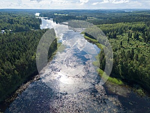 Aerial shot of lake with elongate shape photo