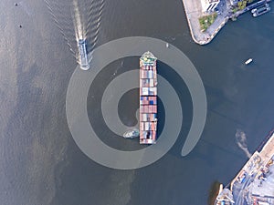 Aerial shot of large bangkok shipping port taken in afternoon