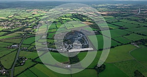 Aerial Shot Of Large Quarry Nearby M9 Motorway In Kilkenny, Ireland. 4k