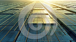 A aerial shot of a large solar farm featuring panels made from a tingedge composite material. . AI generation photo