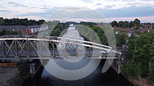 Aerial shot of the Latchford swing bridge, Warrington, Cheshire, UK