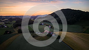 Aerial shot of the Lausanne landscape next to Lake Geneva in Switzerland