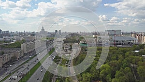 Aerial shot of Leningradsky prospekt in Moscow, one of major city avenues