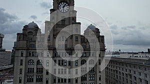 Aerial shot of the Liverpool skyline featuring the Three Graces
