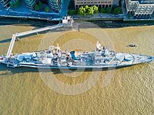 Aerial shot of London view with Thames Shard and Tower bridge